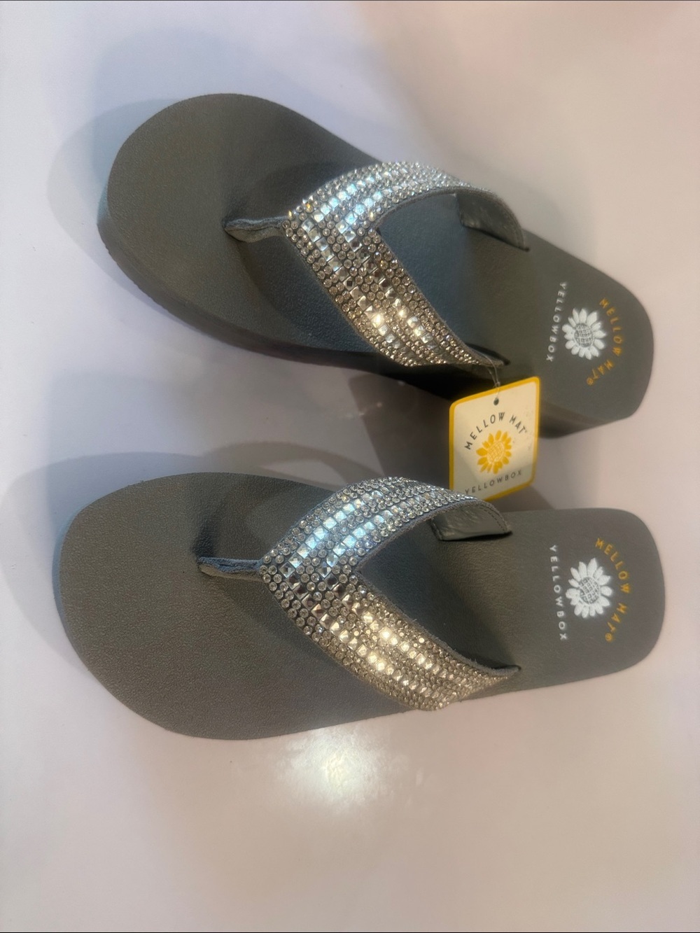 Yellow Box Black Rhinestone Embellished Flip Flops